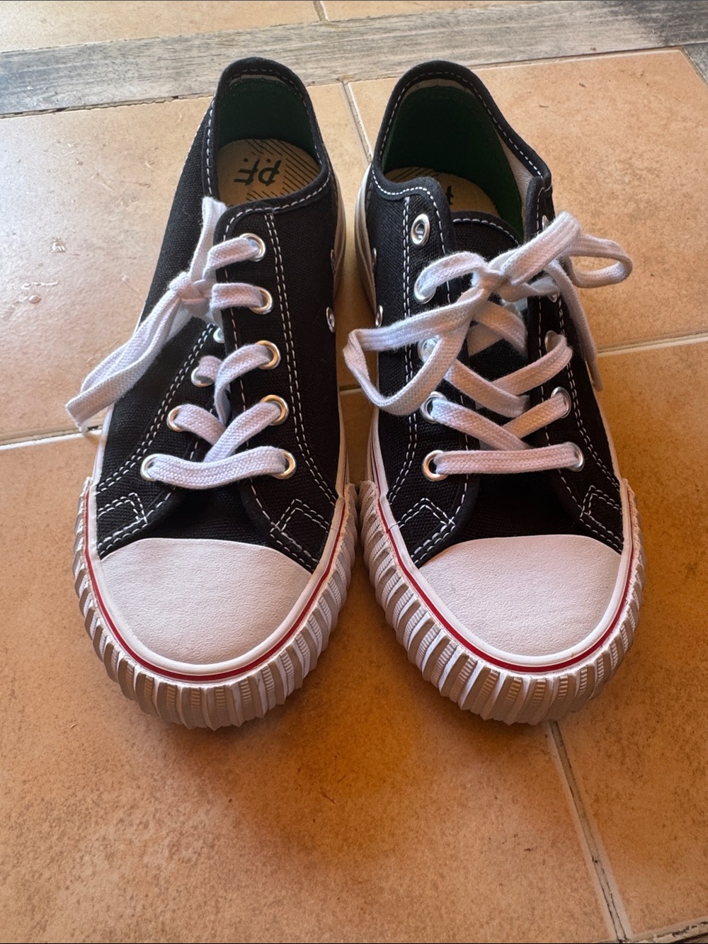 Kids Black Canvas Low-Top Sneakers with White Toe